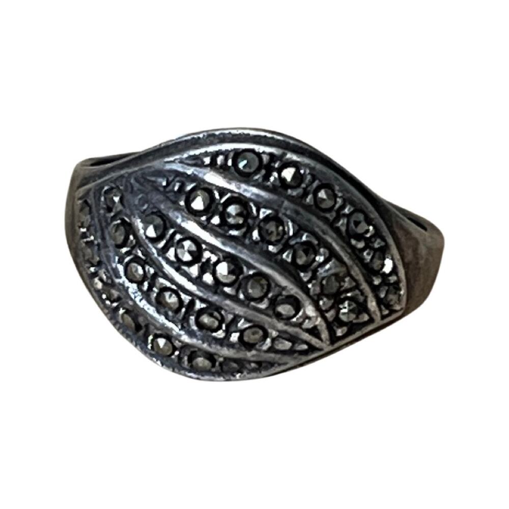 Sterling Silver Marcasite Ring, Victorian Style Ring, Vintage Silver Ring Sz 6.5